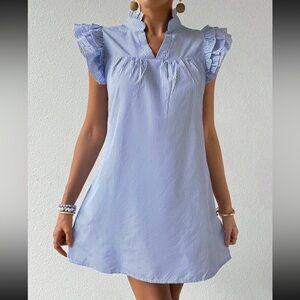 SHEIN Blue Buttoned Mini Sundress with Flutter Cap Sleeves